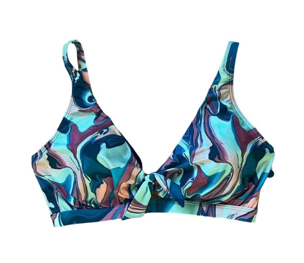 New Birdsong Tie Front Bikini Top Tide Pool 40H